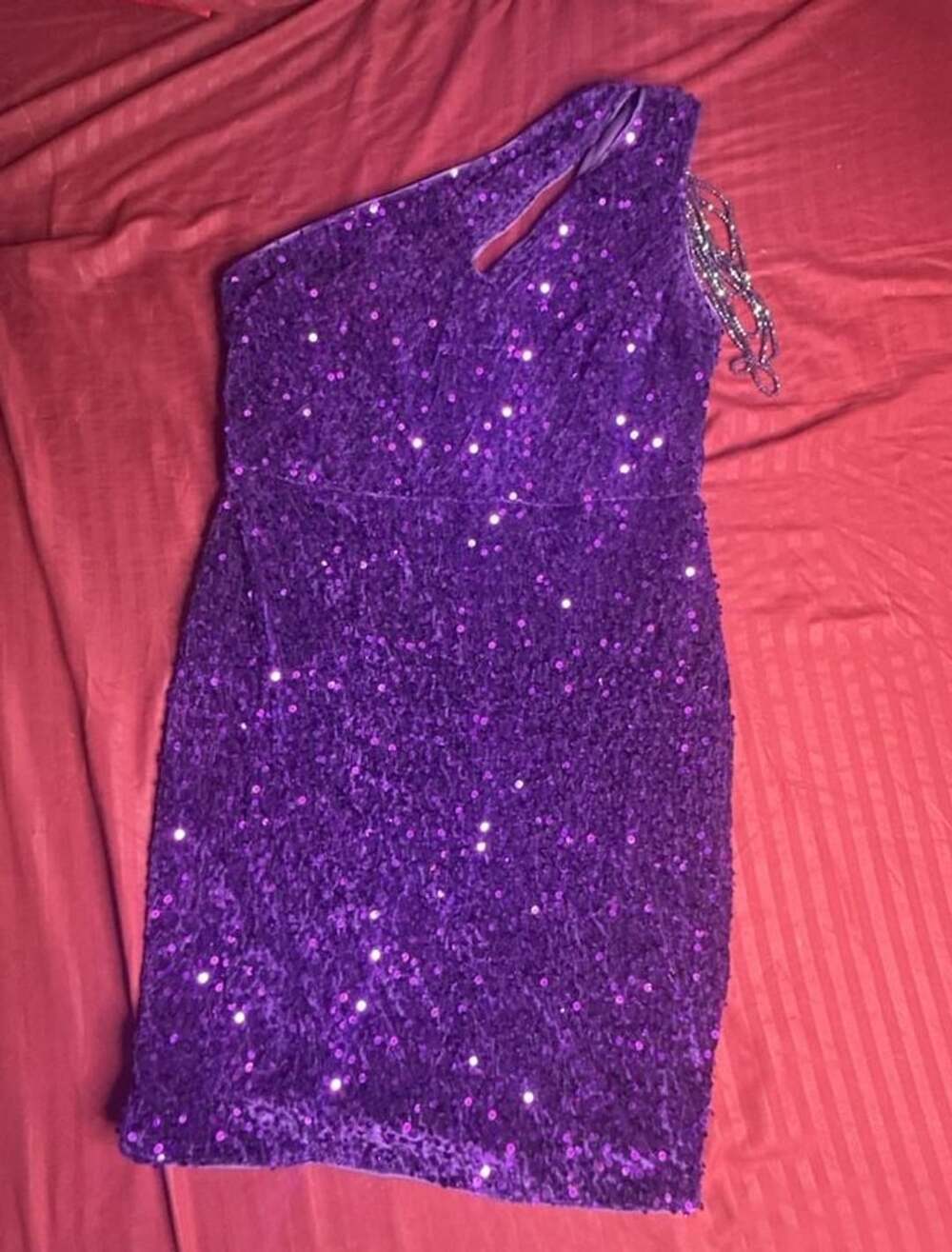 Unbranded Purple Sequin One Shoulder Cocktail Dress Size 8